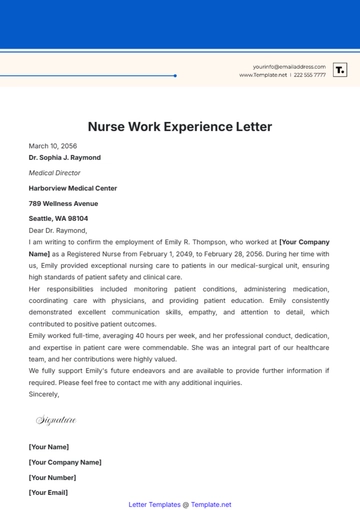 Free Nurse Work Experience Letter Template to Edit Online