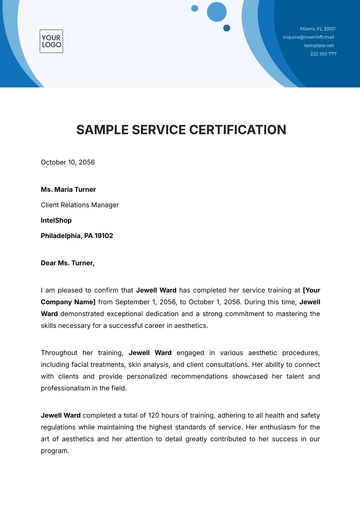 Free Sample Service Certificate Letter Template to Edit Online