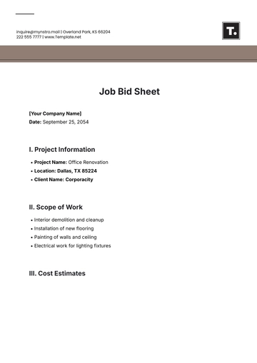 Free Job Bid Sheet Template to Edit Online