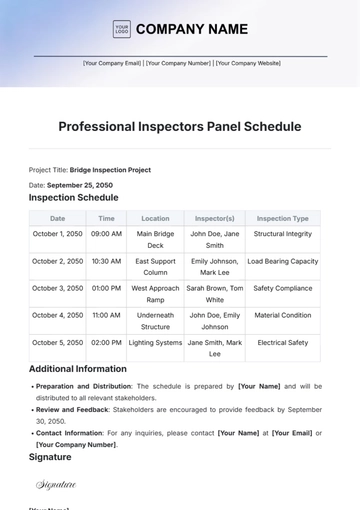 Free Professional Inspectors Panel Schedule Template to Edit Online