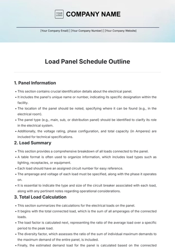 Free Load Panel Schedule Outline Template to Edit Online