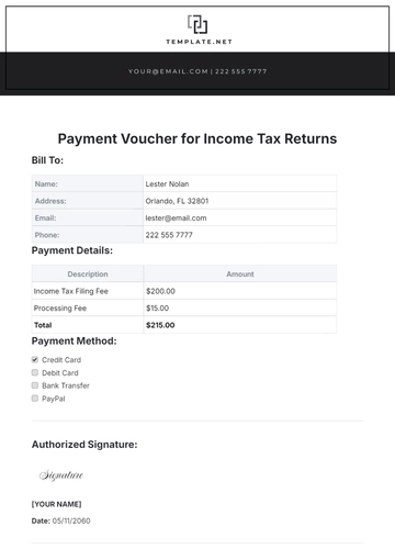 Free Payment Voucher Template for Income Tax Returns to Edit Online