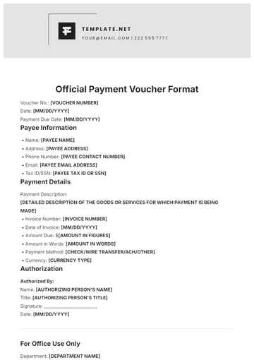 Free Official Payment Voucher Format Template to Edit Online