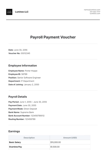 Free Payroll Payment Voucher Template to Edit Online