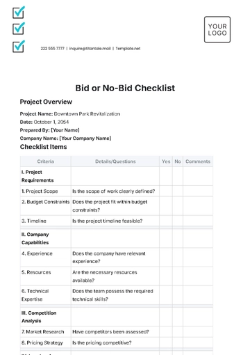 Free Bid or No-Bid Checklist Template to Edit Online