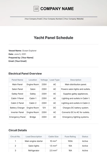 Free Yacht Panel Schedule Template to Edit Online