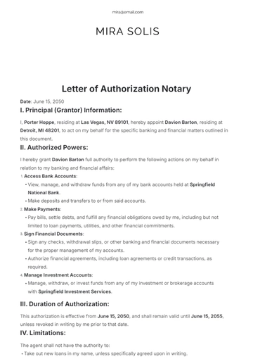 Free Letter of Authorization Notary Template to Edit Online