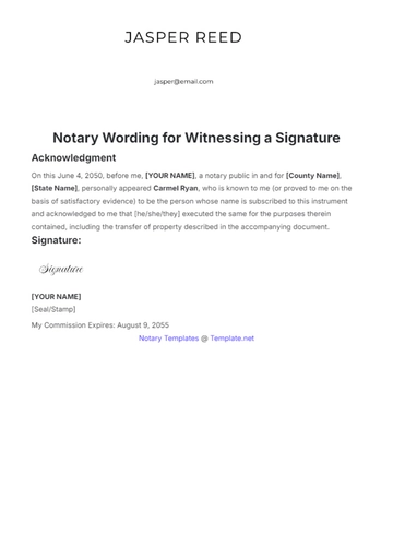 Free Notary Wording for Witnessing a Signature Template to Edit Online