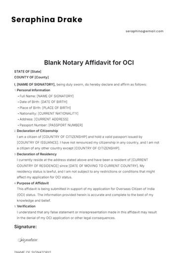 Free Blank Notary Affidavit for OCI Template to Edit Online