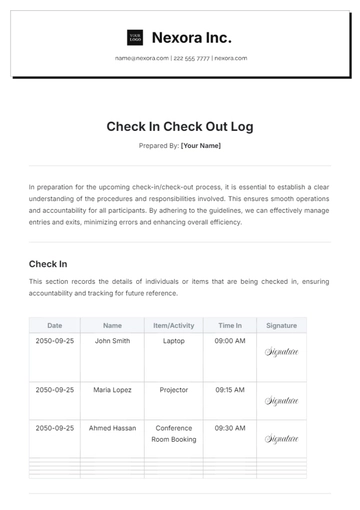 Free Check In Check Out Template to Edit Online
