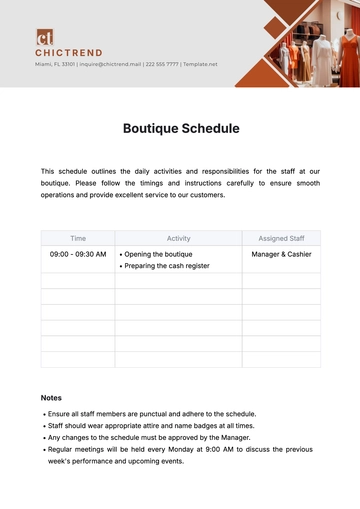 Free Boutique Schedule Template to Edit Online