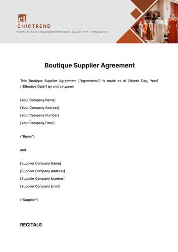 Free Boutique Supplier Agreement Template to Edit Online