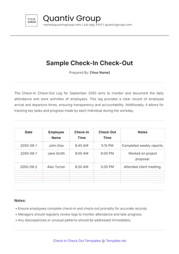Free Sample Check-In Check-Out Template to Edit Online