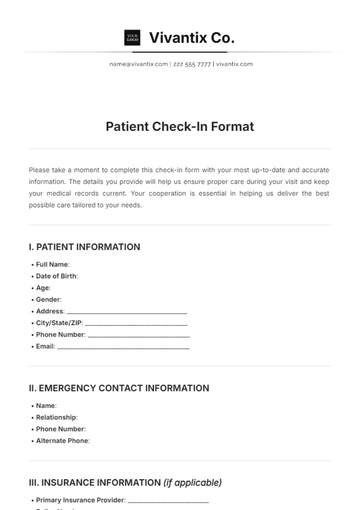 Free Patient Check-In Format Template to Edit Online