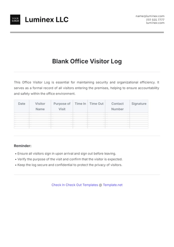 Free Blank Office Visitor Log Template to Edit Online