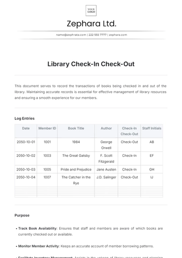 Free Library Check-In Check-Out Template to Edit Online