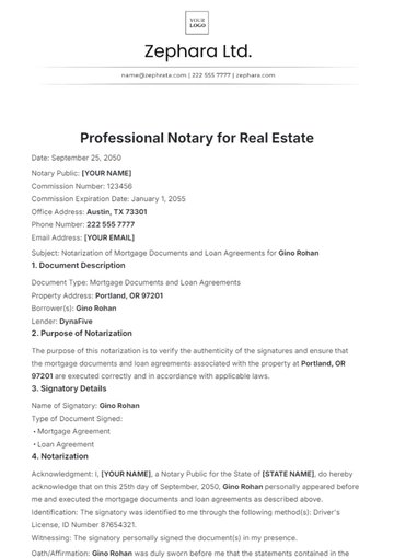 Free Professional Notary Template for Real Estate to Edit Online