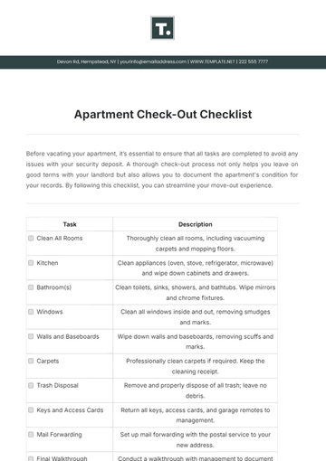 Free Apartment Check-Out Checklist Template to Edit Online