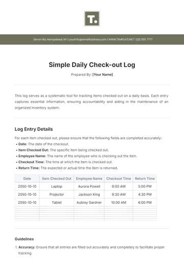 Free Simple Daily Check-out Log Template to Edit Online