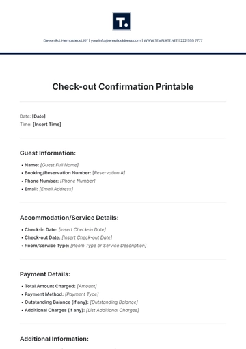 Free Check-out Confirmation Printable Template to Edit Online