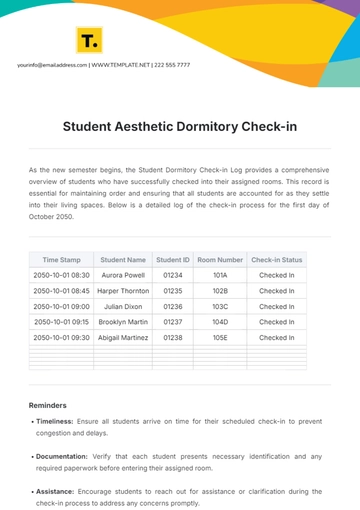 Free Student Aesthetic Dormitory Check-in Template to Edit Online