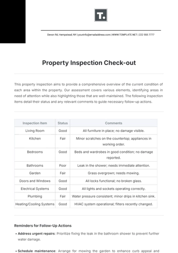 Free Property Inspection Check-out Template to Edit Online