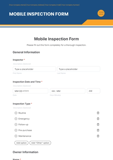 Free Mobile Inspection Form Template to Edit Online