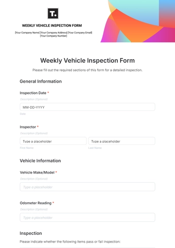 Free Weekly Vehicle Inspection Form Template to Edit Online