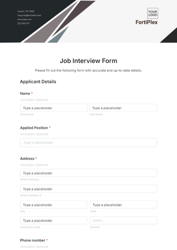 Free Job Interview Form Template to Edit Online