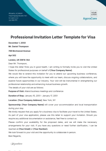 Free Professional Invitation Letter Template for Visa to Edit Online