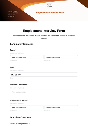 Free Employment Interview Form Template to Edit Online
