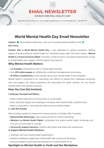 Free World Mental Health Day Email Newsletter Template to Edit Online