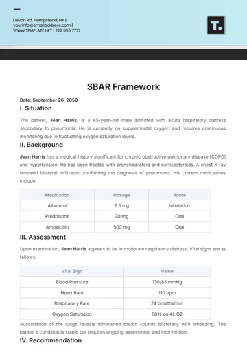 Free SBAR Framework Template to Edit Online