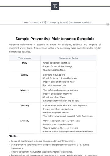 Free Sample Preventive Maintenance Schedule Template to Edit Online
