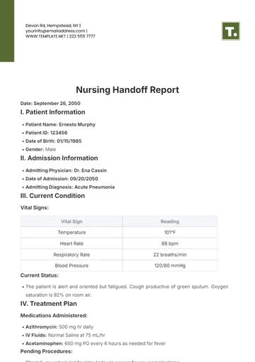 Free Nursing Handoff Report Template to Edit Online