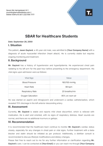 Free SBAR Template for Healthcare Students to Edit Online
