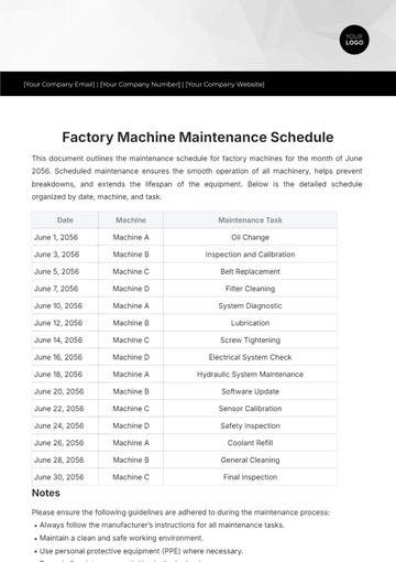 Free Factory Machine Maintenance Schedule Template to Edit Online