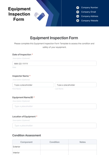 Free Equipment Inspection Form Template to Edit Online
