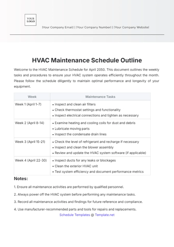 Free HVAC Maintenance Schedule Outline Template to Edit Online
