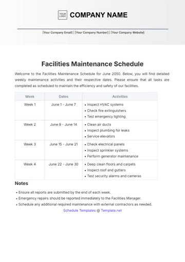 Free Facilities Maintenance Schedule Template to Edit Online
