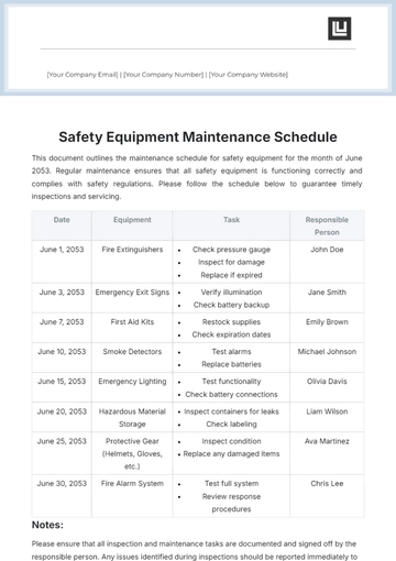 Free Safety Equipment Maintenance Schedule Template to Edit Online