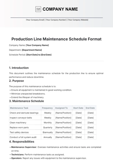 Free Production Line Maintenance Schedule Format Template to Edit Online