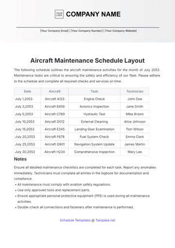 Free Aircraft Maintenance Schedule Layout Template to Edit Online