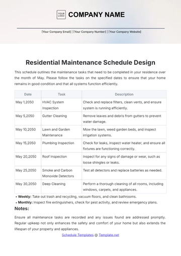 Free Residential Maintenance Schedule Design Template to Edit Online