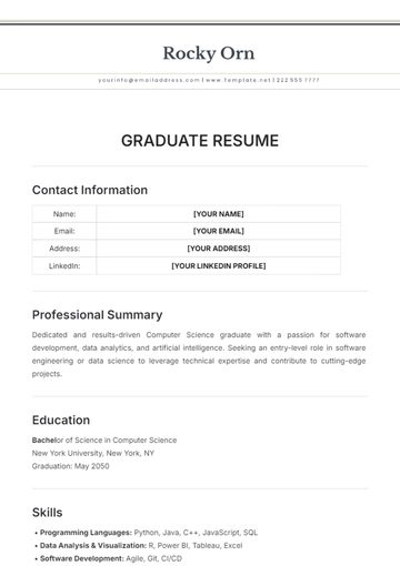 Free Graduate Resume Template to Edit Online