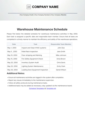 Free Warehouse Maintenance Schedule Template to Edit Online