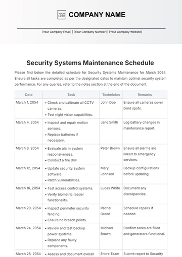Free Security Systems Maintenance Schedule Template to Edit Online