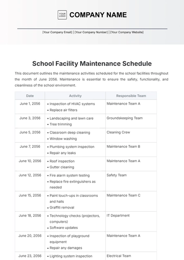 Free School Facility Maintenance Schedule Template to Edit Online