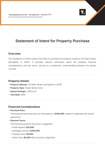 Free Statement of Intent for Property Purchase Template to Edit Online