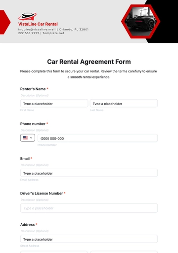 Free Car Rental Agreement Form Template to Edit Online